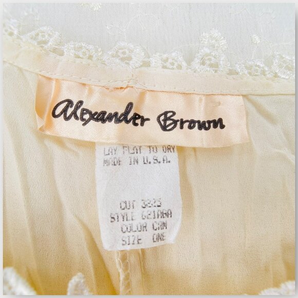 Vintage Alexander Brown Crinkle Eyelet Lace Layered Slip Embroidered Maxi Dress - Picture 8 of 9